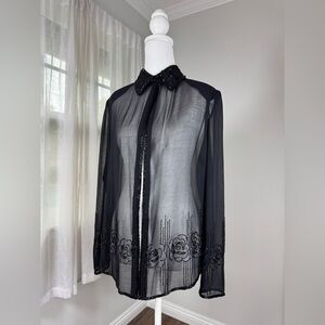 Vintage ‘90s JMD New York Sheer Black Beaded Relaxed Fit Long Sleeve Blouse